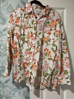 Tommy Bahama Linen White Shirt with Floral Print